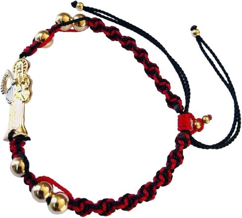 مجوهرات سانتواريو Pulsera de la Santa muerte Negro y rojo tejido torsal y oro laminado 6 مللي متر in Kuwait