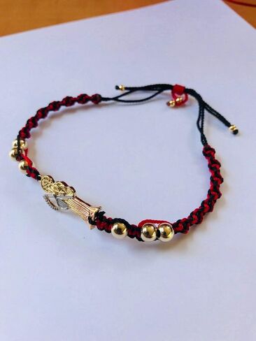 مجوهرات سانتواريو Pulsera de la Santa muerte Negro y rojo tejido torsal y oro laminado 6 مللي متر in Kuwait