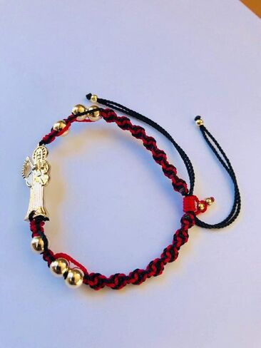 مجوهرات سانتواريو Pulsera de la Santa muerte Negro y rojo tejido torsal y oro laminado 6 مللي متر in Kuwait