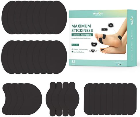 Welnove Moleskin Adhesive Pads for Feet,Blister Bandages for Feet, Mole Skin Patch for Feet Heels, Skin Tape Stickers for Feet - 16 Sheets of 4 Shapes in Kuwait