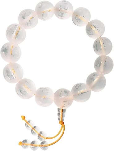 Om Mani Padme Hum Bracelet, 16 Beads Natural Crystal Mala, Adjustable Buddhist Mantra Beaded Wrist Wrap for Meditation & Yoga in Saudi Arabia
