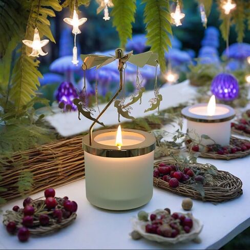حامل شموع دوارة معطرة باللافندر، شمعة دوارة أنيقة لهدايا عيد الحب وأجواء مريحة، شموع دوارة معطرة لعيد الأم، عيد الفصح، عيد الميلاد (الجنية الذهبية) in Kuwait