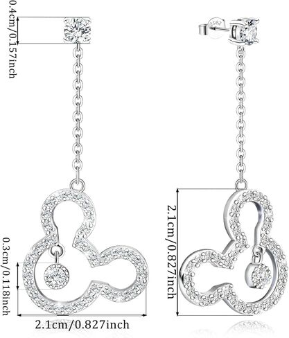 Cute Stud Earrings for Girls Teens Women - Sterling Silver Hypoallergenic Cubic Zirconia Heart Mouse Drop Dangle Earrings Dainty Lovely Studs Fashion Jewelry Adorable Gifts for Christmas Daughter in Saudi Arabia
