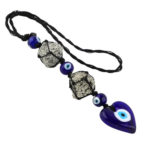 CRYSTALIS Hanging Accessories - Evil Eye Natural Pyrite Gemstone Connector, Raw Pyrite Rough, Evil Eye Beads, Keychain, DIY, Strand, Craft, 10" approx. (Crystals for Protection-Wealth-Good Luck) in Saudi Arabia