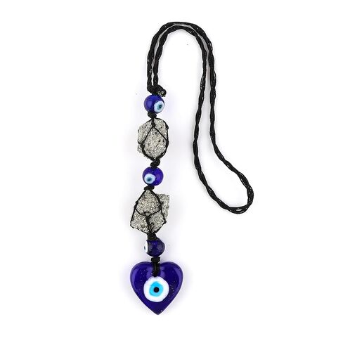CRYSTALIS Hanging Accessories - Evil Eye Natural Pyrite Gemstone Connector, Raw Pyrite Rough, Evil Eye Beads, Keychain, DIY, Strand, Craft, 10" approx. (Crystals for Protection-Wealth-Good Luck) in Saudi Arabia