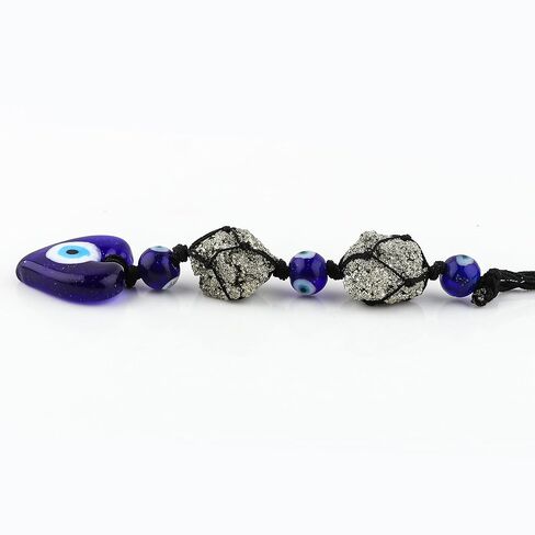 CRYSTALIS Hanging Accessories - Evil Eye Natural Pyrite Gemstone Connector, Raw Pyrite Rough, Evil Eye Beads, Keychain, DIY, Strand, Craft, 10" approx. (Crystals for Protection-Wealth-Good Luck) in Saudi Arabia
