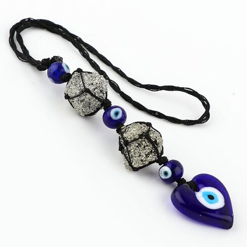 CRYSTALIS Hanging Accessories - Evil Eye Natural Pyrite Gemstone Connector, Raw Pyrite Rough, Evil Eye Beads, Keychain, DIY, Strand, Craft, 10" approx. (Crystals for Protection-Wealth-Good Luck) in Saudi Arabia