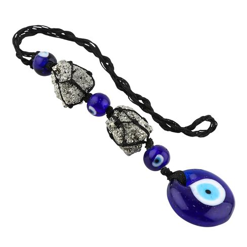 CRYSTALIS Hanging Accessories - Evil Eye Natural Pyrite Gemstone Connector, Raw Pyrite Rough, Evil Eye Beads, Keychain, DIY, Strand, Craft, 10" approx. (Crystals for Protection-Wealth-Good Luck) in Saudi Arabia