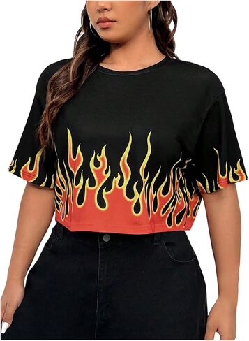 Floerns Women's Plus Size Y2K Graphic T Shirts Loose Short Sleeve Crew Neck Streetwear Crop Tops in Saudi Arabia