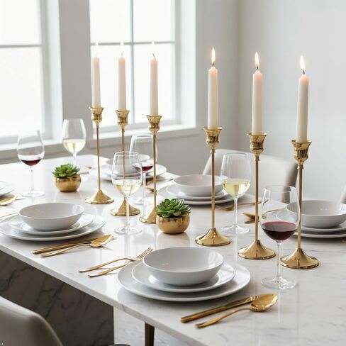 Gold Candlestick Holders Set of 6-3 Different Heights Sturdy Metal Taper Candle Stands, Detachable Vintage Design for Weddings & Holidays in Saudi Arabia