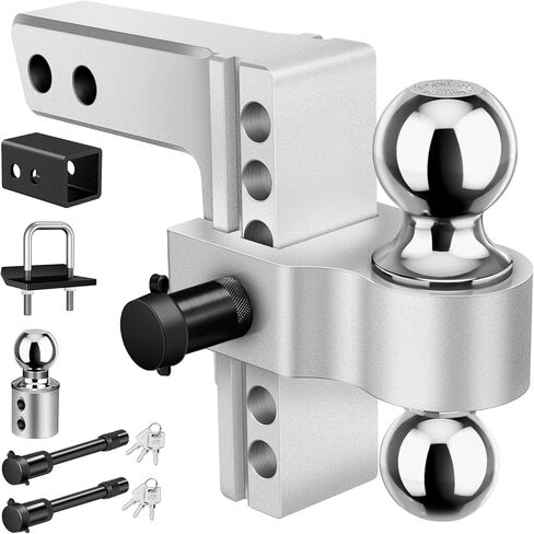 Kohree 6 Inch Adjustable Trailer Hitch Fit 2 Inch Receiver, Dual Solid Ball 2" and 2-5/16"(12,500 LBS GTW), Drop & Rise Heavy Duty Aluminum Tow Hitch with 2" Hitch Tightener & 2 Locking Hitch Pin in Kuwait