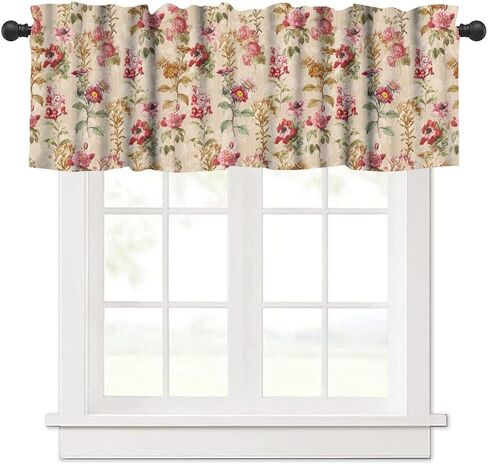 Floral Valance Curtains,Vintage Flowers Plant Short Drapes for Kitchen Bedroom Cafe Window Treatment 1 Panel 54" W x 18" L Inch in Saudi Arabia