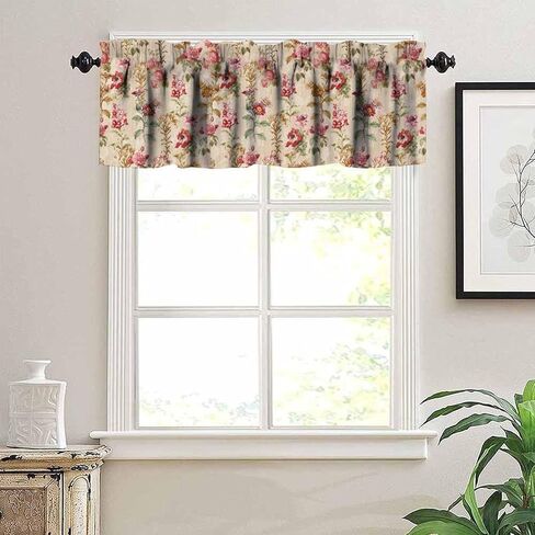 Floral Valance Curtains,Vintage Flowers Plant Short Drapes for Kitchen Bedroom Cafe Window Treatment 1 Panel 54" W x 18" L Inch in Saudi Arabia