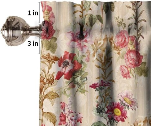 Floral Valance Curtains,Vintage Flowers Plant Short Drapes for Kitchen Bedroom Cafe Window Treatment 1 Panel 54" W x 18" L Inch in Saudi Arabia