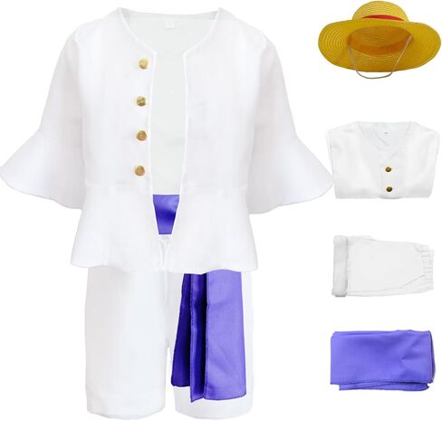 Anime Cosplay Costume Set, Top with Shorts, Belt,Yellow Straw Hat for Adult Halloween Party Role playing Men Outfit in Saudi Arabia