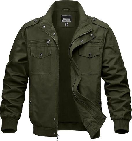 MAGNIVIT Men's Military Lightweight Army Windbreaker Cargo Jacket With Stand Collar, Zip Front, 7 Pockets - Cotton in Saudi Arabia