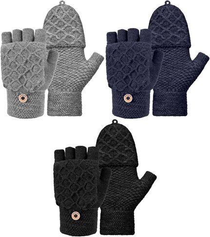 SATINIOR 3 Pairs Winter Knitted Convertible Fingerless Gloves Knit Flip Gloves with Fingers Gloves with Cover for Women Men in Saudi Arabia