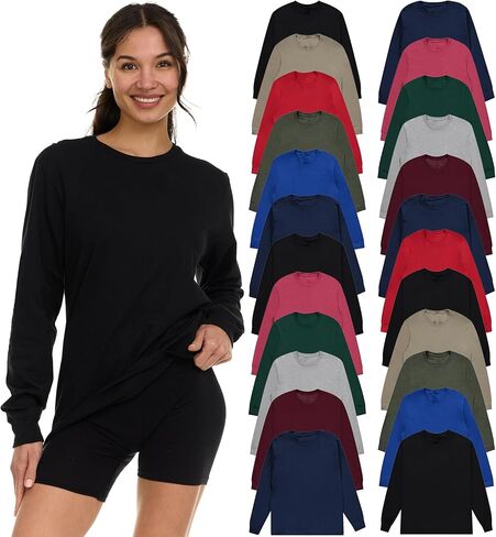 BILLIONHATS Womens Long Sleeve Oversized T-Shirts Cotton Casual Fit Sleeved Tees Tops Baggy Style Bulk Wholesale Tshirt Packs in Saudi Arabia