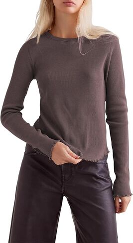 Womens Waffle Knit Tops Long Sleeve Crew Neck Slim Fitted Shirts Casual Pullover Fall Tops 2024 in Saudi Arabia