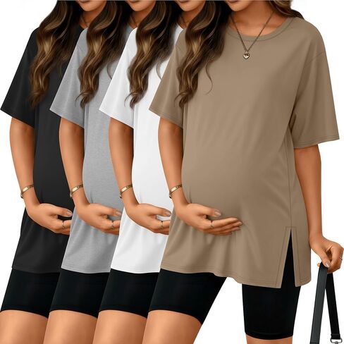 RIYIPER 4 Pack Termity Terts Terts ، قم بتقسيم الأكمام القصيرة الحمل قمم TEE Tops غير الرسمية in Kuwait