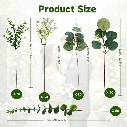 150 Packs 5 Kinds Artificial Greenery Stems Mixed Artificial Eucalyptus Wedding Bouquet Bulk Fake Eucalyptus Stems Greenery Leaves for Vase Wedding Home Table Decor DIY Bouquets (Green) in Saudi Arabia