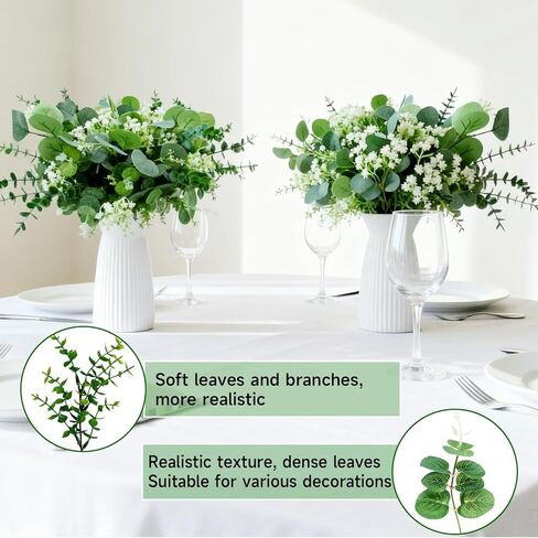 150 Packs 5 Kinds Artificial Greenery Stems Mixed Artificial Eucalyptus Wedding Bouquet Bulk Fake Eucalyptus Stems Greenery Leaves for Vase Wedding Home Table Decor DIY Bouquets (Green) in Saudi Arabia