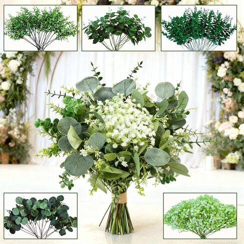 150 Packs 5 Kinds Artificial Greenery Stems Mixed Artificial Eucalyptus Wedding Bouquet Bulk Fake Eucalyptus Stems Greenery Leaves for Vase Wedding Home Table Decor DIY Bouquets (Green) in Saudi Arabia