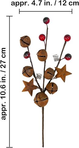 Winlyn 6 Pcs Christmas Rustic Bells Picks Holiday Floral Stem Stars Sprays with Burgundy Berries 10.6" for Christmas Tree Farmhouse Primitive Arrangement Centerpiece DIY Wreaths Garlands in Saudi Arabia