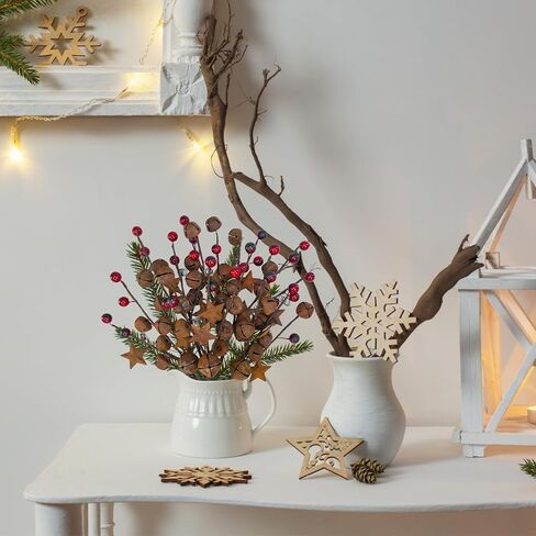 Winlyn 6 Pcs Christmas Rustic Bells Picks Holiday Floral Stem Stars Sprays with Burgundy Berries 10.6" for Christmas Tree Farmhouse Primitive Arrangement Centerpiece DIY Wreaths Garlands in Saudi Arabia