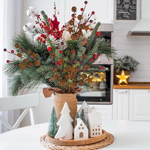 Winlyn 6 Pcs Christmas Rustic Bells Picks Holiday Floral Stem Stars Sprays with Burgundy Berries 10.6" for Christmas Tree Farmhouse Primitive Arrangement Centerpiece DIY Wreaths Garlands in Saudi Arabia