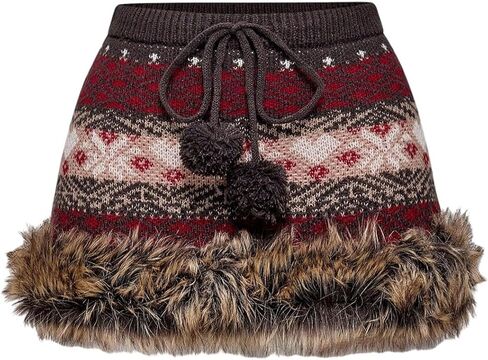 تنورة سترة حريمي Y2k Fair Isle من MakeMeChic برباط غامض وخصر منخفض تنانير قصيرة للخريف in Kuwait