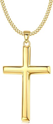 MILACOLATO Solid 925 Sterling Silver Cross Necklace for Men Women, 2mm Diamond-Cut Sterling Silver Chain with Cross Pendant Beveled Edge for Men, Silver Crucifix Cross Necklace Jewelry 16-24 Inches (Cuban Link Curb Chain/Figaro Link Chain/Wheat Chain/Rolo in Kuwait