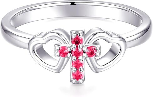 Religious Tiny Cross Cubic Zirconia Heart Rings Size 1-5 Ring with Cross for Baptism, Christening, Dedication, First Communion Gift for Goddaughter in Saudi Arabia