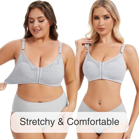 حمالات صدر بإغلاق أمامي للنساء من القطن، حمالة صدر غير مبطنة، تغطية كاملة، غير مبطنة، مريحة على شكل حرف U، مقاس كبير in Kuwait