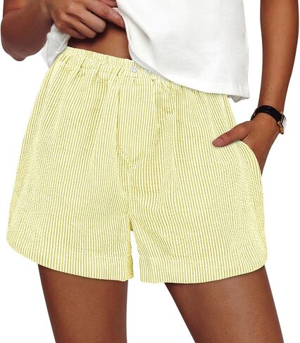 PRETTYGARDEN Women's Striped Boxer Shorts Summer 2025 Trendy Casual Elastic Waist Lounge Sleep Pajama Bottoms Beach Shorts in Saudi Arabia
