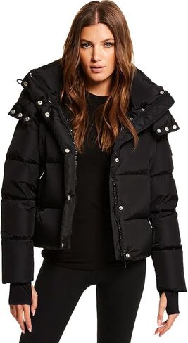 SAM New York Women's JORDY Short Puffer Jacket with Detachable Hood in Jet Black in Saudi Arabia