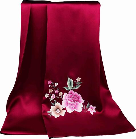 وشاح طويل حريري مطرز يدويًا 100% من حرير التوت بطبقة مزدوجة للنساء، وشاح للرأس، وشال للرقبة (18) in Kuwait