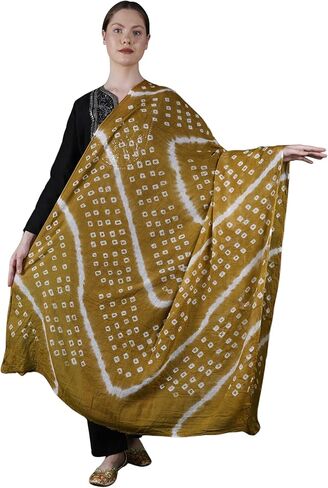 Exotic India Pure Cotton Bandhani Leheria Tie-Dye Dupatta from Gujarat - Pure Cotton in Kuwait