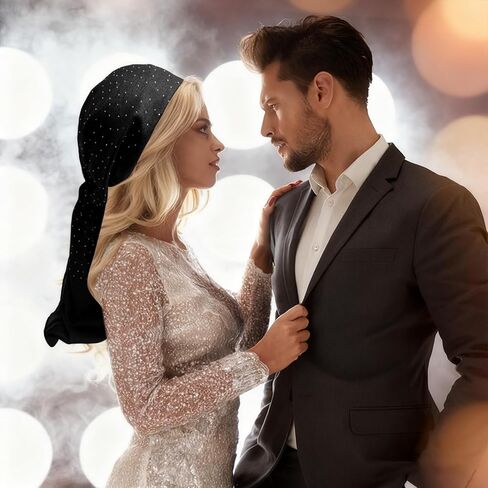وشاح رأس أسود أنيق مع حجر الراين للنساء، وشاح مربع لامع لامع مقاس 35 × 35 بوصة، وشاح رأس شبكي لامع من التسعينيات للشعر وإكسسوارات الموضة in Kuwait