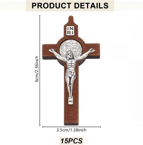 WEBEEDY 15 PCS Wooden Crucifix Christian Wall Cross Hand Carved Wood Holding Hand Crosses Wooden Cross Charm for DIY Necklace Bracelet Jewelry Accessories Easter Gift(Brown,6x3.5cm/2.4x1.4) in Saudi Arabia