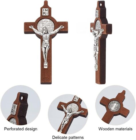 WEBEEDY 15 PCS Wooden Crucifix Christian Wall Cross Hand Carved Wood Holding Hand Crosses Wooden Cross Charm for DIY Necklace Bracelet Jewelry Accessories Easter Gift(Brown,6x3.5cm/2.4x1.4) in Saudi Arabia