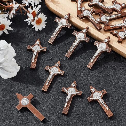 WEBEEDY 15 PCS Wooden Crucifix Christian Wall Cross Hand Carved Wood Holding Hand Crosses Wooden Cross Charm for DIY Necklace Bracelet Jewelry Accessories Easter Gift(Brown,6x3.5cm/2.4x1.4) in Saudi Arabia