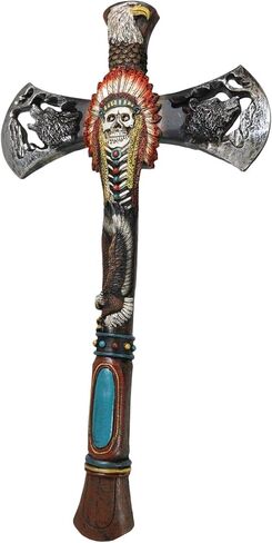 Ebros Gift Southwestern Tribal Native American Indian Hand Axe with Chief Headdress Skull Eagle Wolf Bear and Turquoise Gem Wall Cross Plaque in Saudi Arabia