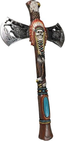 Ebros Gift Southwestern Tribal Native American Indian Hand Axe with Chief Headdress Skull Eagle Wolf Bear and Turquoise Gem Wall Cross Plaque in Saudi Arabia