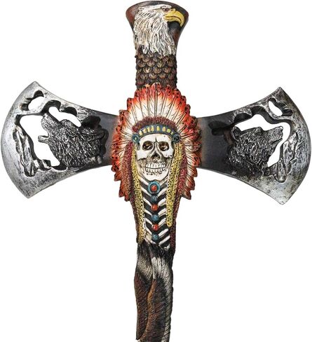 Ebros Gift Southwestern Tribal Native American Indian Hand Axe with Chief Headdress Skull Eagle Wolf Bear and Turquoise Gem Wall Cross Plaque in Saudi Arabia