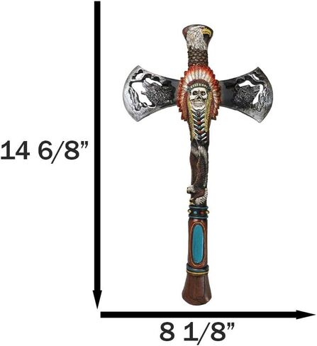Ebros Gift Southwestern Tribal Native American Indian Hand Axe with Chief Headdress Skull Eagle Wolf Bear and Turquoise Gem Wall Cross Plaque in Saudi Arabia