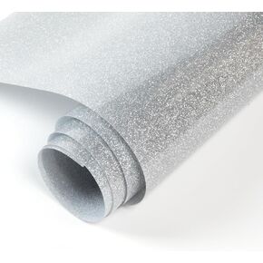 HTVRONT Smart Iron On Vinyl (13in x 3ft, Silver Glitter HTV) Heat Transfer Vinyl Rolls- Silver Glitter HTV Vinyl for Shirts, Glitter Iron on Vinyl Easy to Cut & Weed