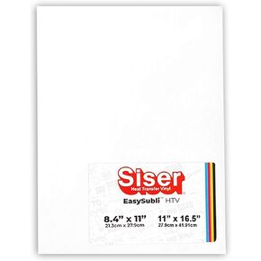 Siser EasySubli Heat Transfer Vinyl, 8.4" x 11" Sheets (25 Pack) - Sublimation Printer Compatible HTV - Full-Color Transfers for T-Shirts, Accessories, and More - CPSIA Certified