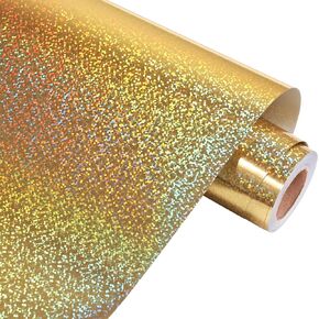 VINYL FROG Holographic Glitter Heat Transfer Vinyl 12"x5ft Gold Colorful Shimmer Heat Press Patterned Vinyl Iron on HTV Vinyl for DIY T-Shirts and Other Fabrics