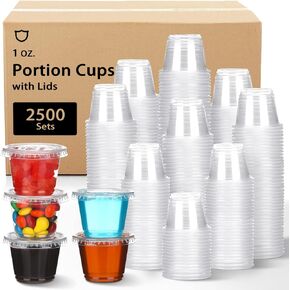 Bokon 2500 Sets Clear Plastic Portion Cups With Lids Condiment and Dipping Sauce Cups Salad Dressing Container Airtight and Stackable Souffle Cups for Lunch, Party, Trips (1 oz)